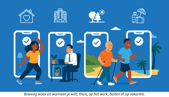 Beweeg waar en wanneer je wilt. Thuis, buiten, op het werk, of op vakantie.